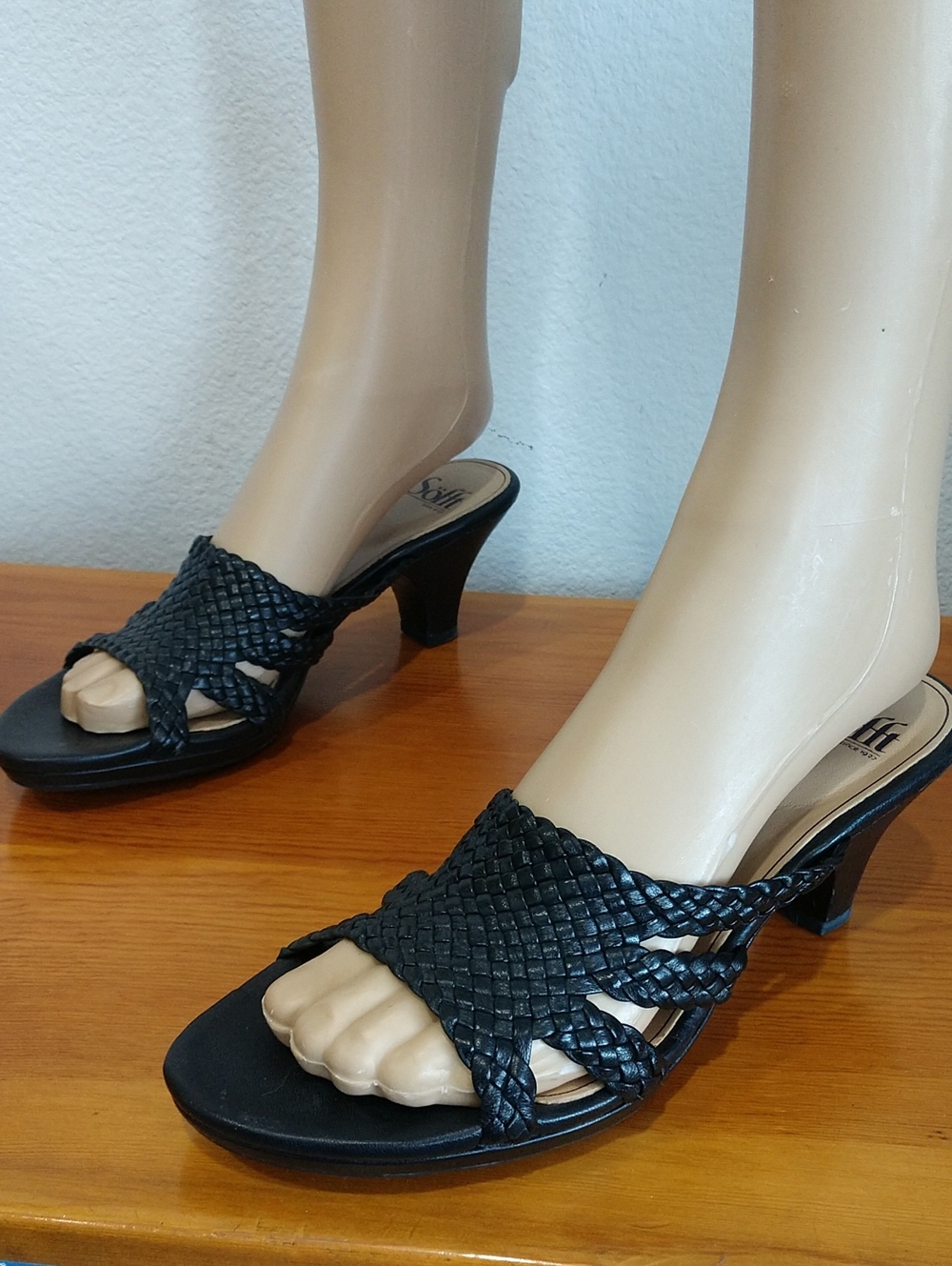 Sofft Black Woven Leather Slide Sandals